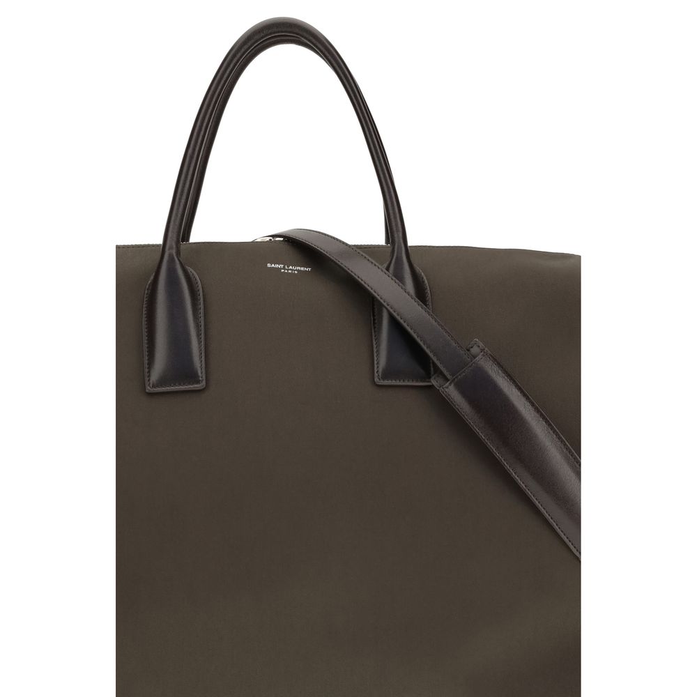 Saint Laurent Bos Taurus Suede Calfskin Leather large Travel Bowling Handbag - Bronze Brown