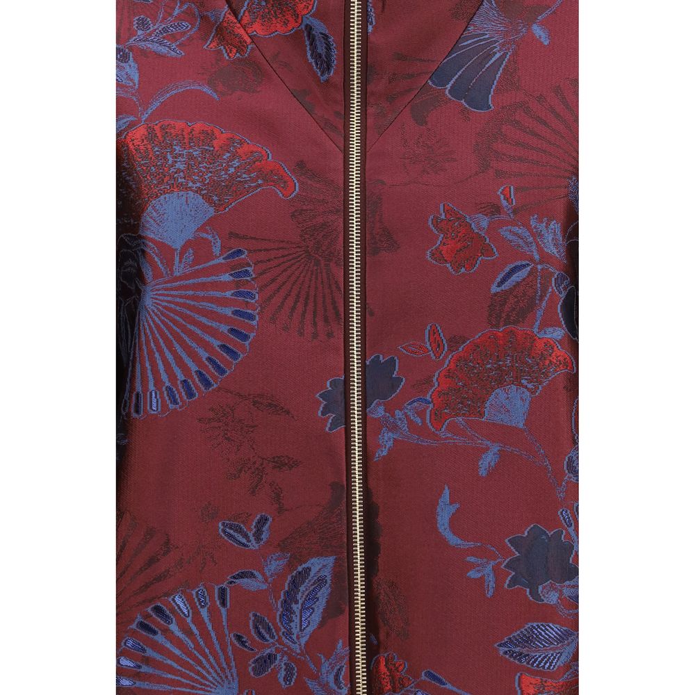Giorgio Armani Women's Crop Top Metal Polyester Satin & Silk Overcoat - Bordeaux Patterned Jacquard