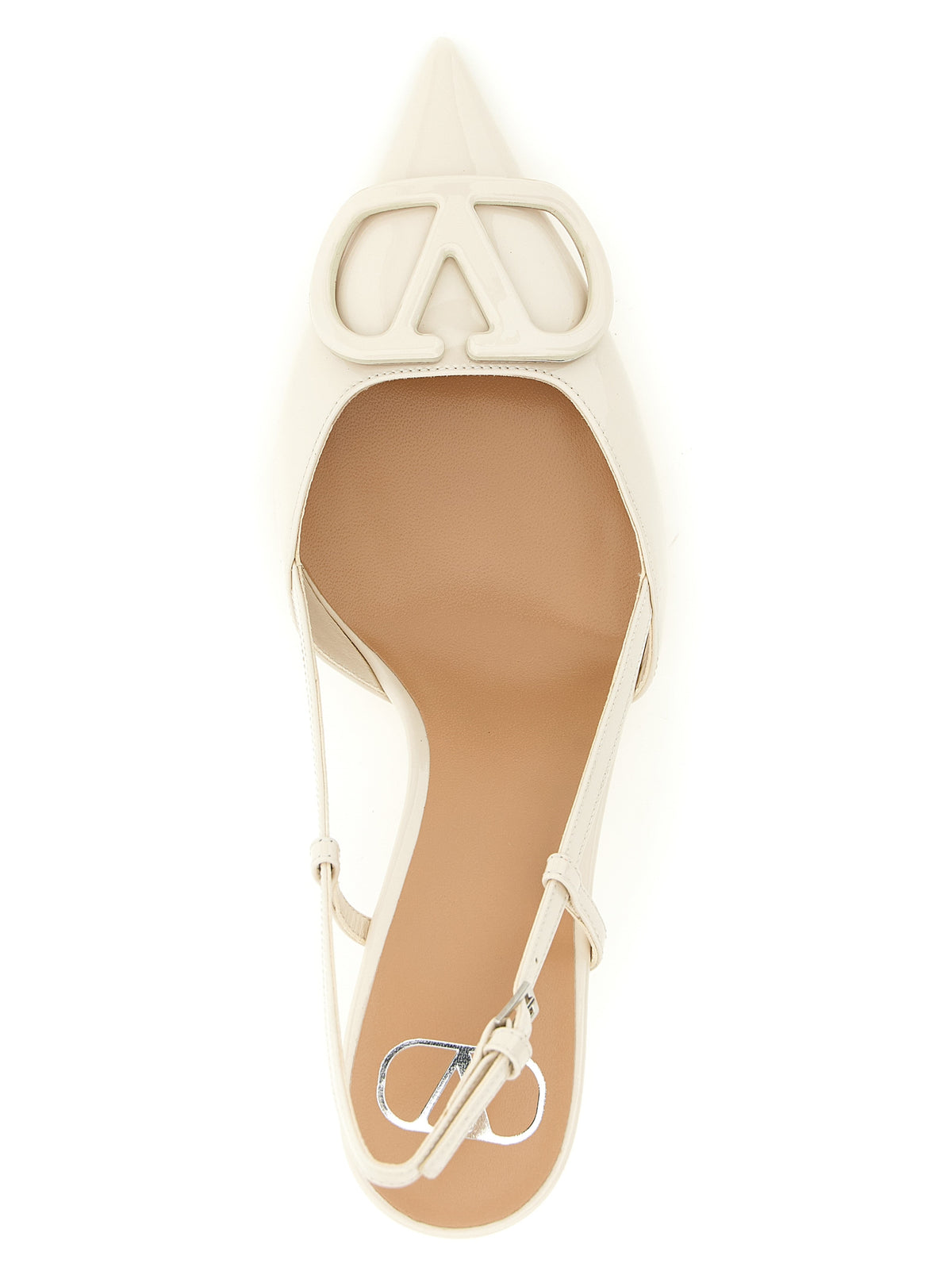 Valentino Garavani V Logo Women's Calfskin Leather High-Heel Stiletto Slingback Pumps Heels - White Signature