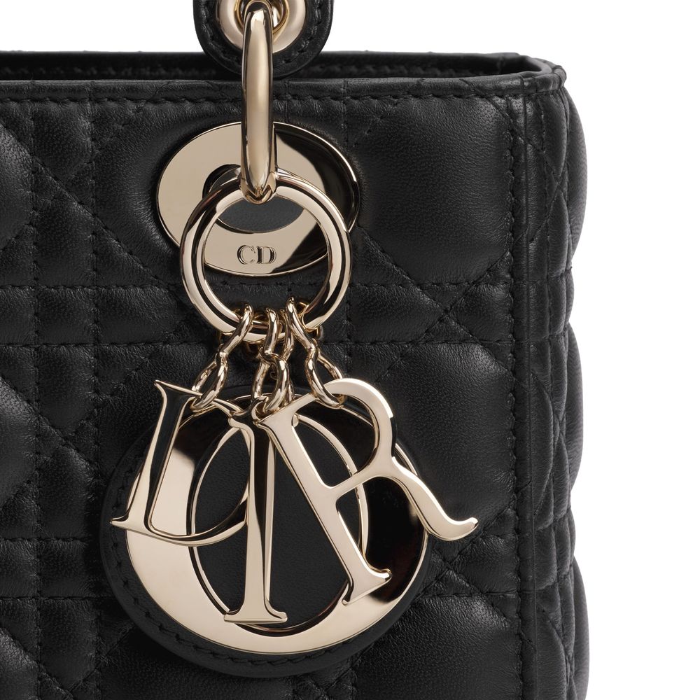Dior Lamb Leather Quilted Shoulder Bag - Black Gold