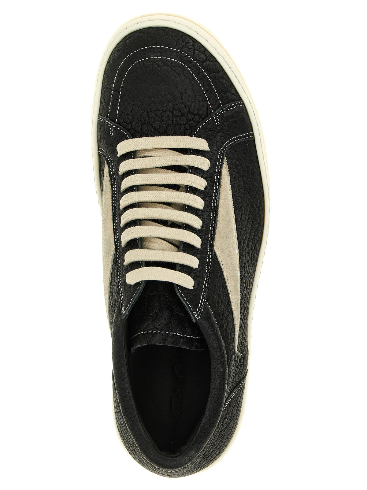 Rick Owens Men's Low Top Chunky Suede Lambskin Leather Sneakers - Bicolour Black White Signature