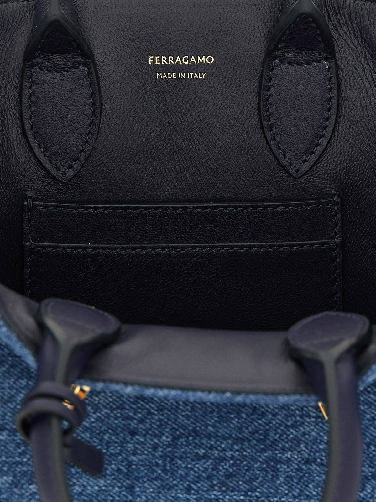 Ferragamo Gancini Hug Denim & Calf Leather Mini Handbag - Blue Gold