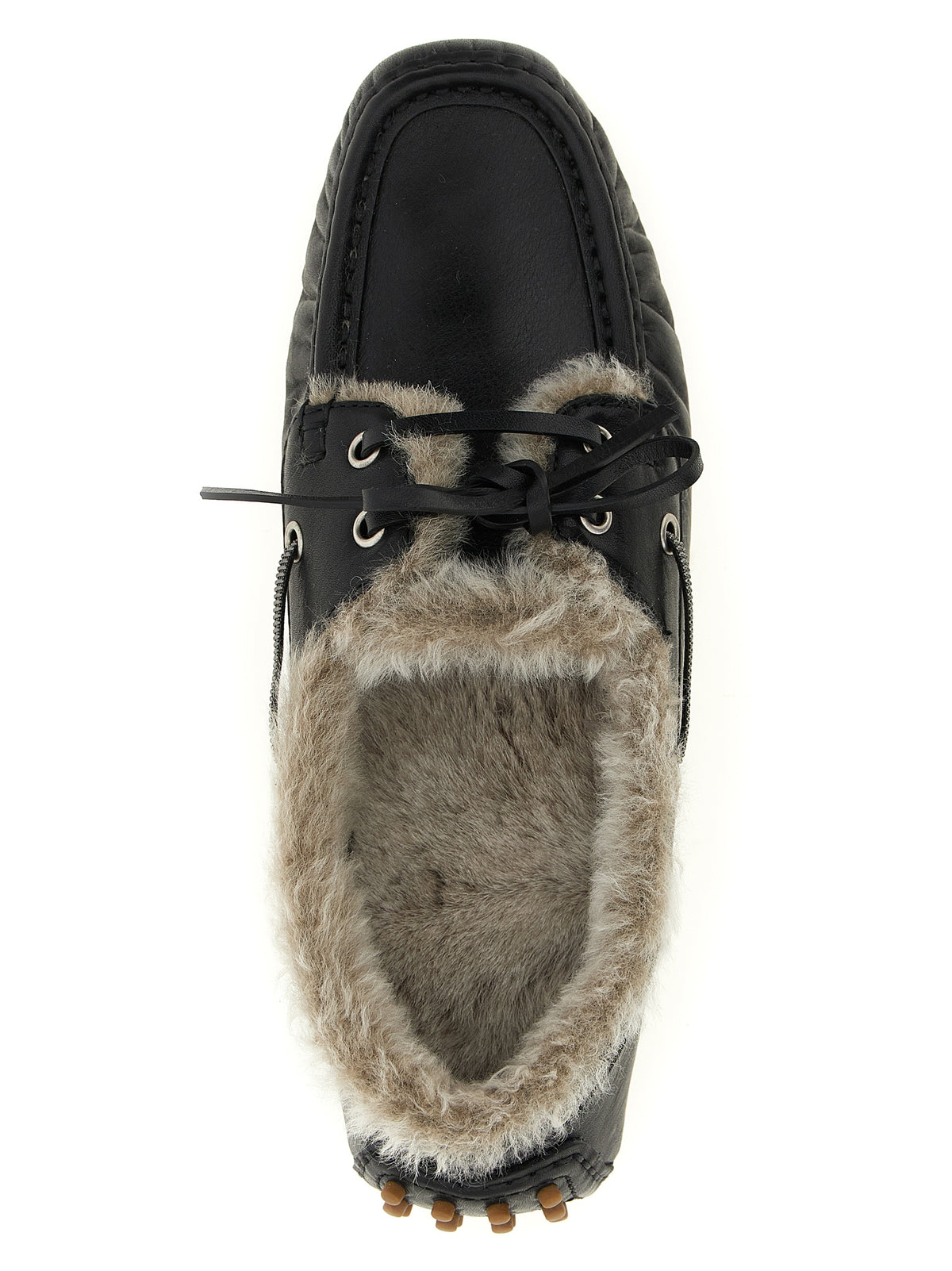 Brunello Cucinelli Monile Women's Calfskin Leather Plush & Rubber Flat Loafer Slip-On Winter Shoes - Black