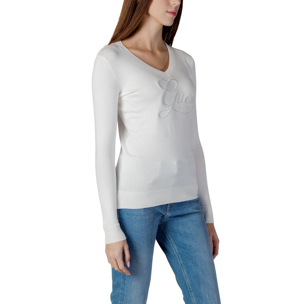 Guess Women's Slim V Neck Stretch Polyamide & Viscose Sweatshirt - Cream