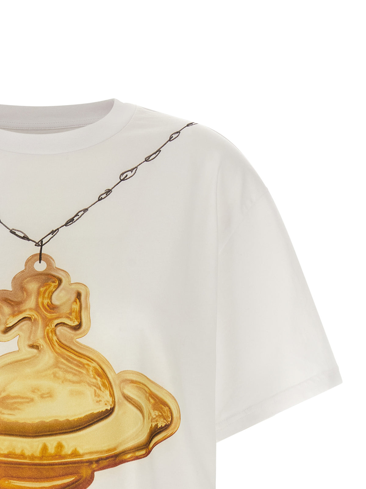 T-Shirt by Vivienne Westwood for women in cotton gold, white & print showcases a dramatic silhouette, elegantly detailed with a dramatic and for a truly dramatic finish.