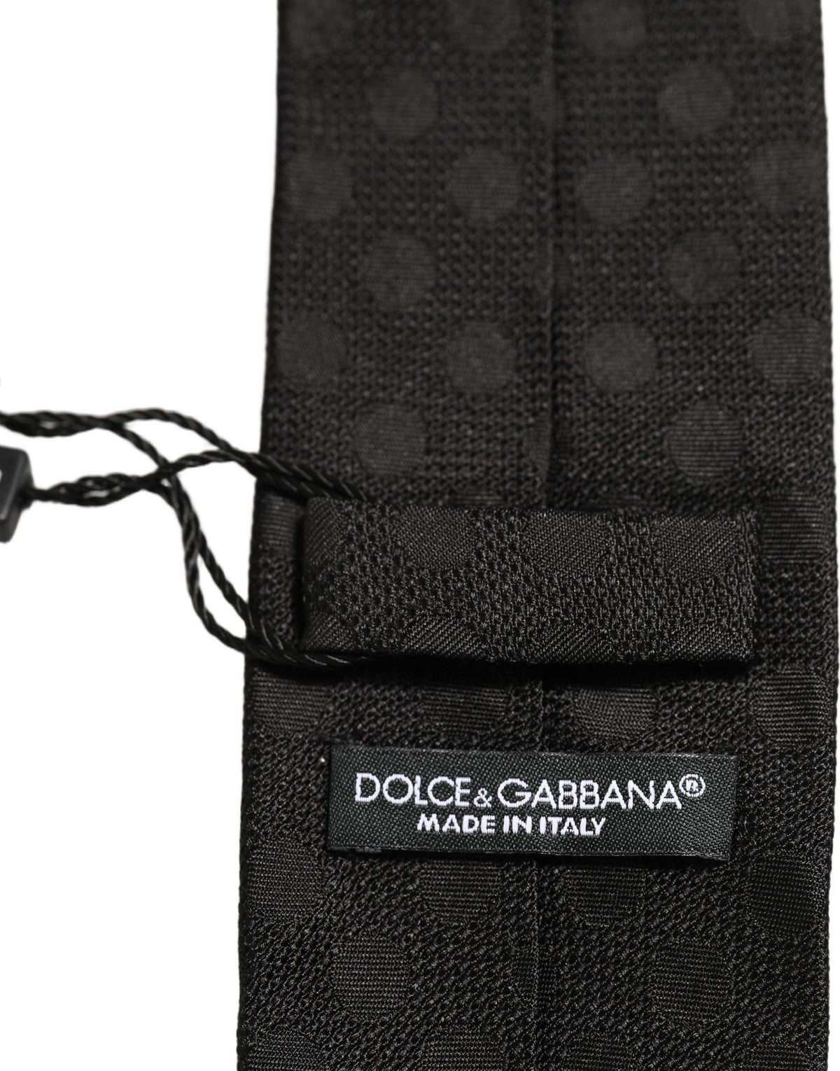 Dolce & Gabbana Black Polka Dot Jacquard Silk Adjustable Tied Necktie Tie