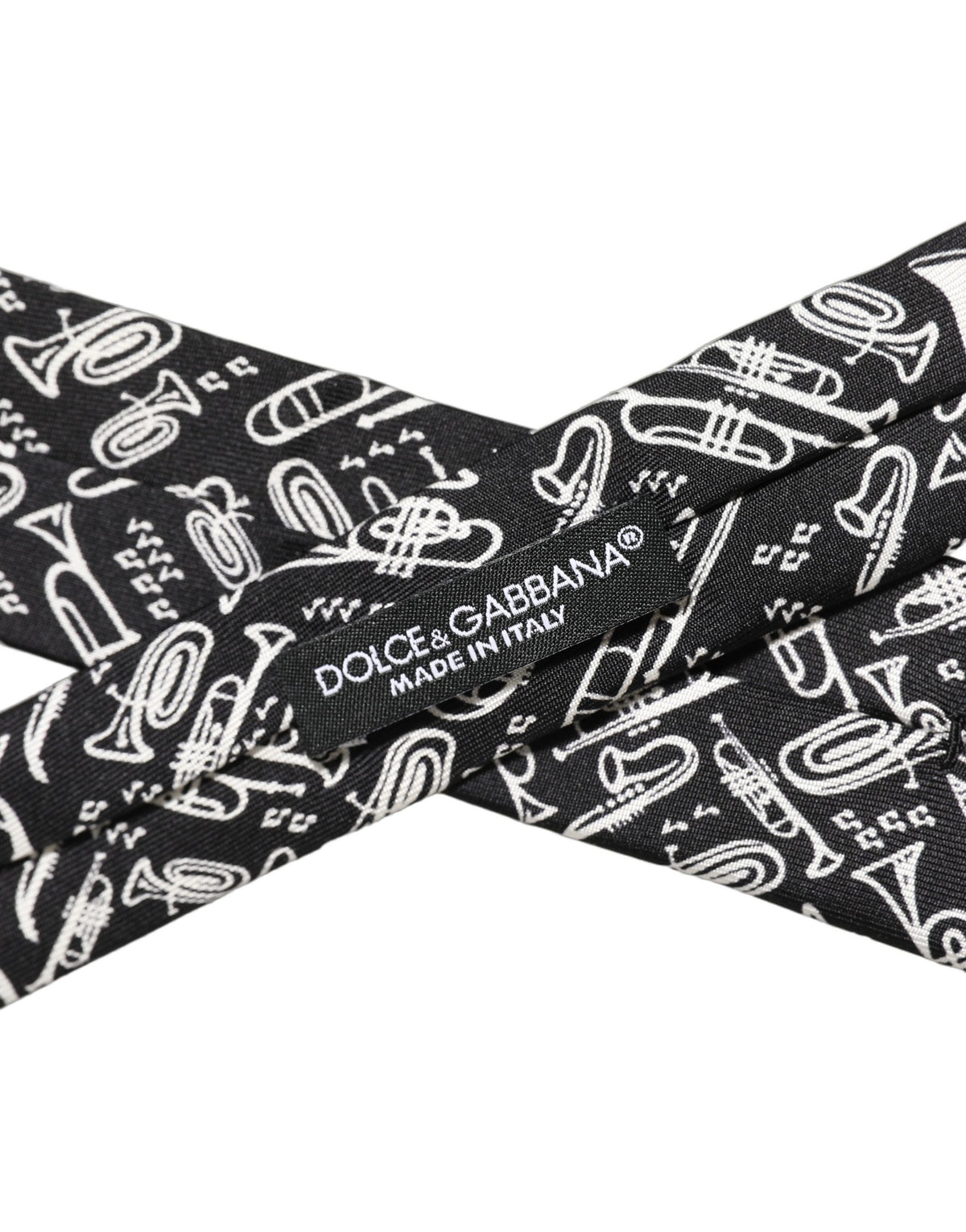 Dolce & Gabbana Black Musical Instrument Silk Adjustable Tied Necktie Tie