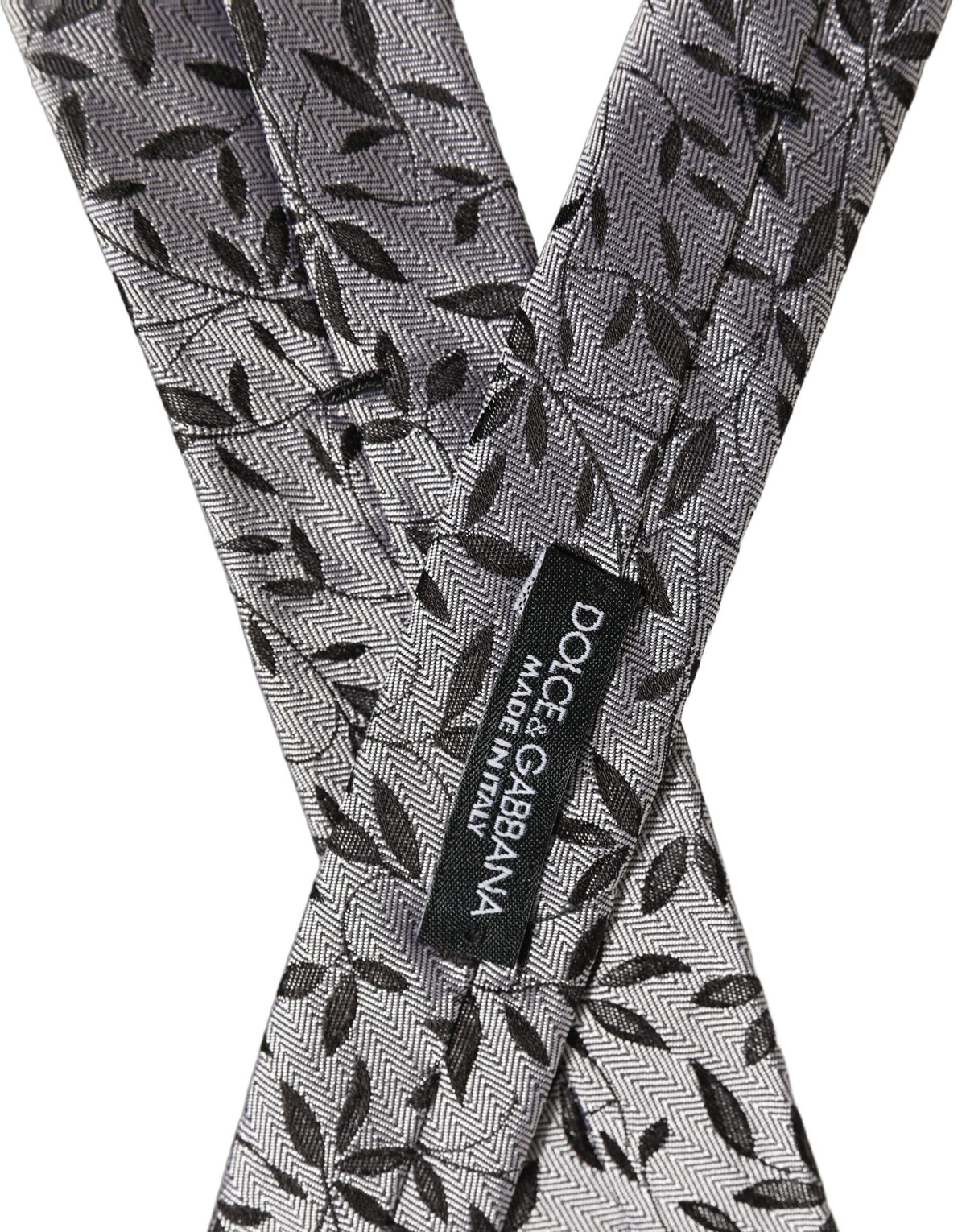 Dolce & Gabbana Men Gray Silk Leaf Pattern Adjustable Tied Necktie Tie