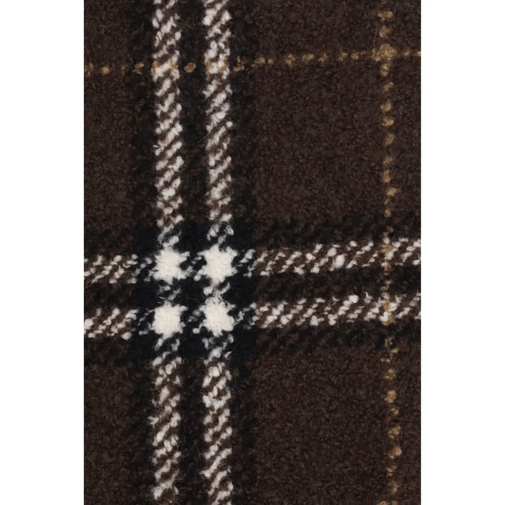 Burberry Alpaca Merino Wool & Polyamide Wrap Fringes Scarf - Brown Patterned Signature