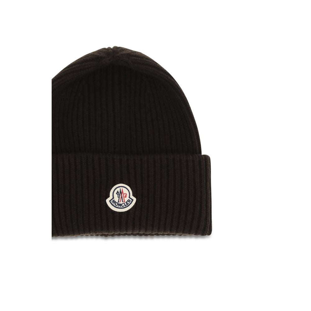 Moncler Cashmere Wool Beanie Hat - Brown