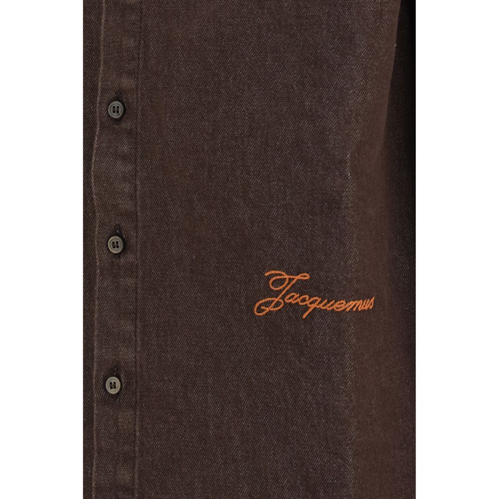 Jacquemus Men's Straight Regular Fit Long-Sleeve Denim Cotton Shirt - Brown Indigo Pearl Signature