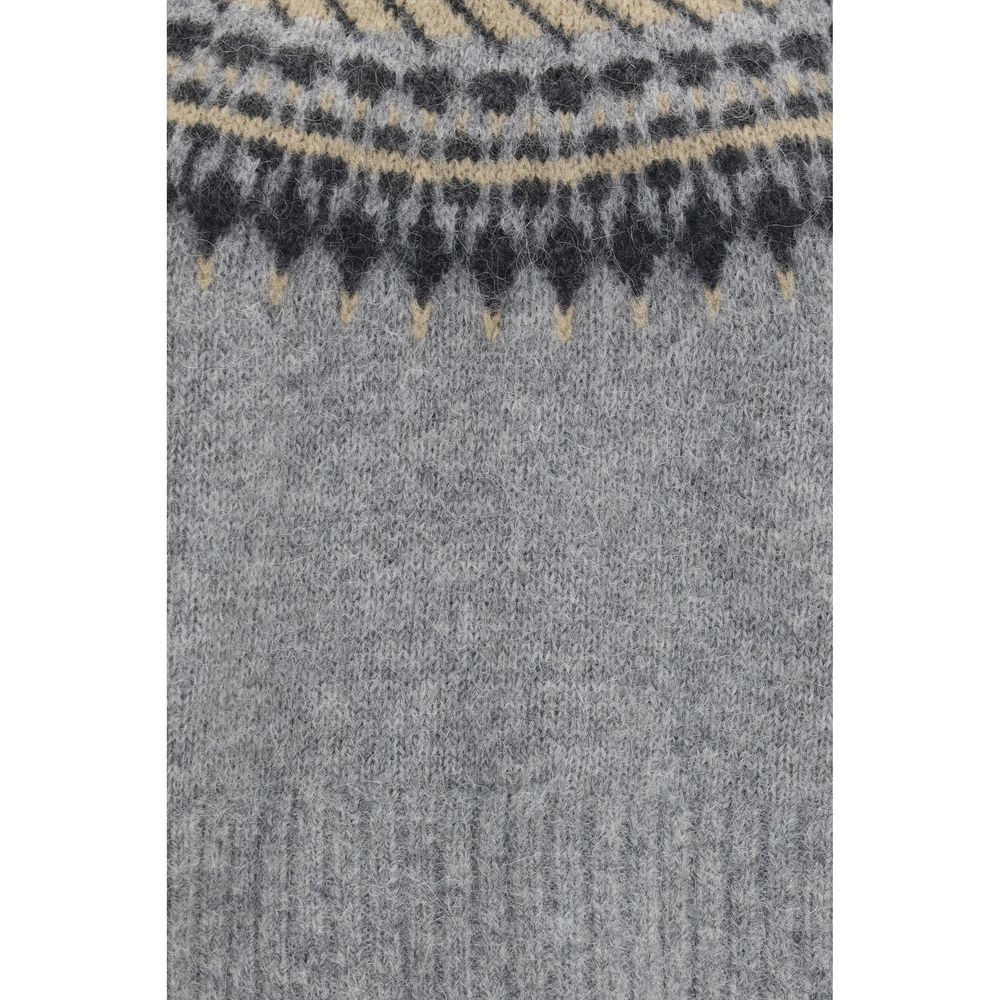 Barbour Women's Regular Fit Wide Slim Oversized Crew Neck Alpaca Merino Wool & Polyamide Sweatshirt - Gray Patterned