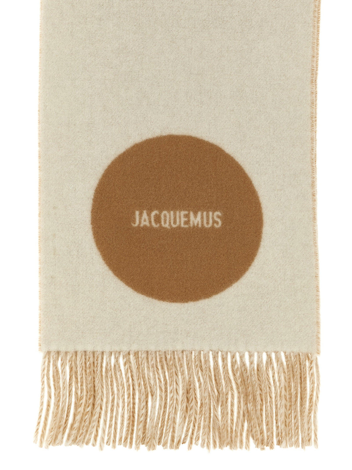 Scarf by Jacquemus for men in virgin wool beige showcases a warm silhouette from the Virgin Wool Foulard Wrap Fringes Scarf collection, offering a warm drape that exudes sophisticated luxury.