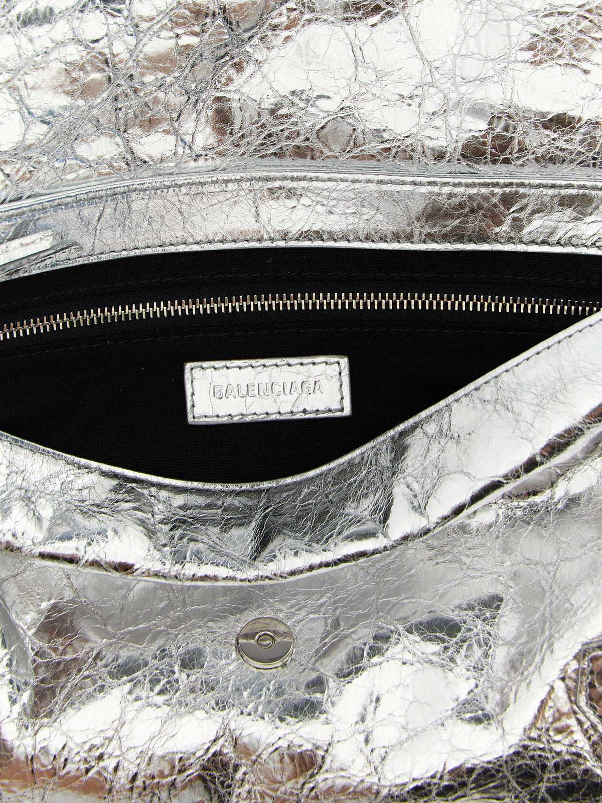 Balenciaga Silver Lamb Leather Clutch Bag