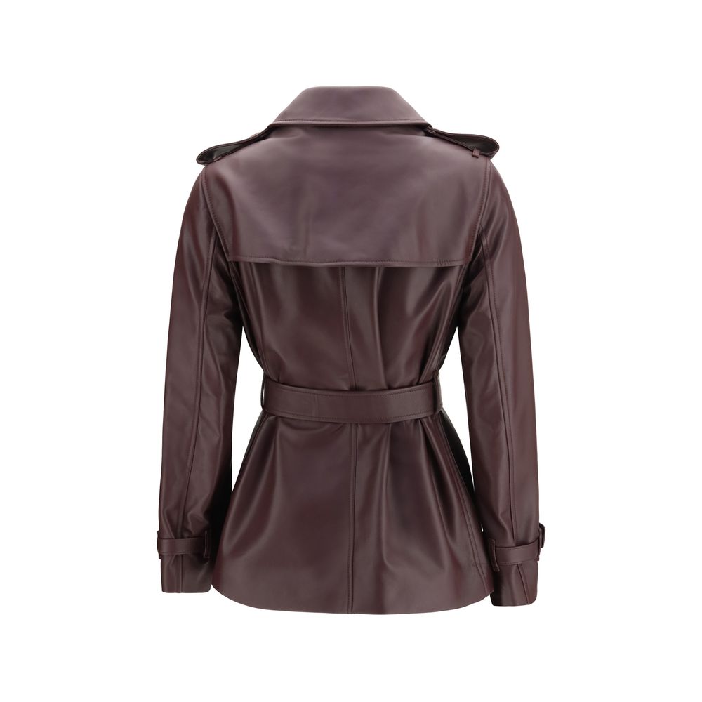 Burberry Bordeaux Calf Leather Bos Taurus Coat