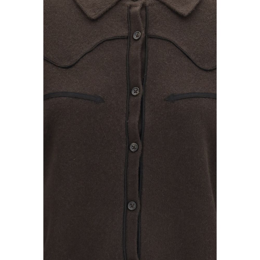 Guest in Residence Women's Crop Top Regular Fit Cropped Long-Sleeve Capra Hircus Cashmere & Denim Shirt - Brown