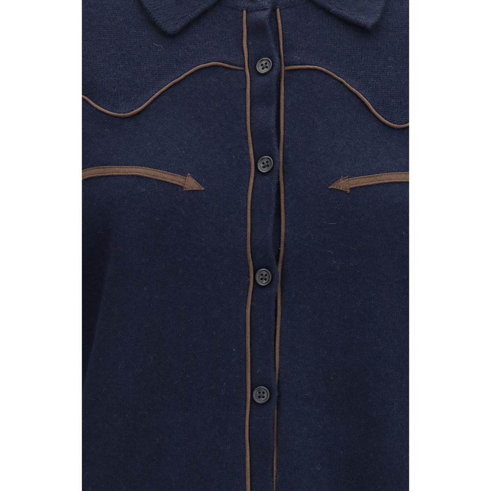 Guest in Residence Women's Crop Top Regular Fit Cropped Long-Sleeve Cashmere Dress Shirt - Blue