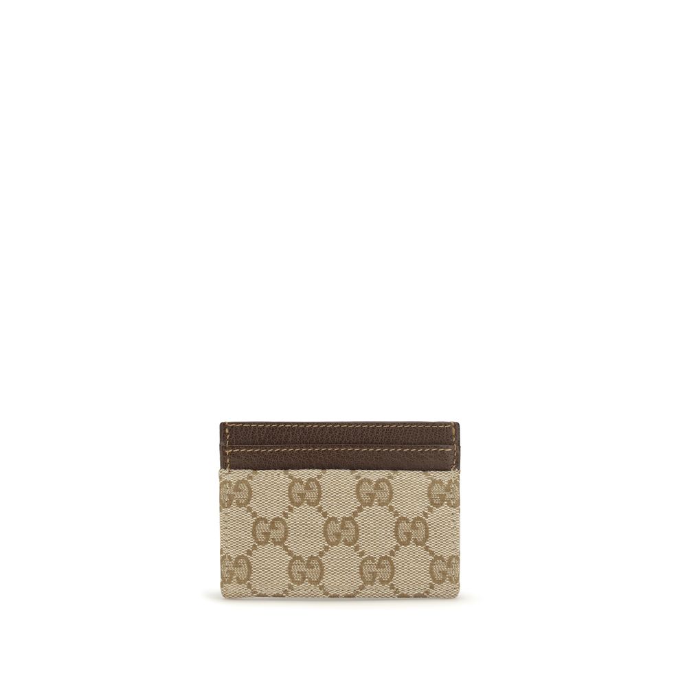 Gucci Gg Leather & Canvas Cardholder Wallet - Beige Blue Gold Monogram