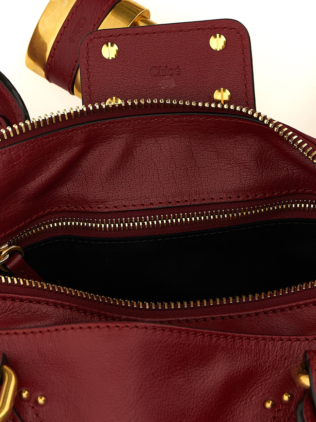 Chloé Paddington Buffalo Leather Cotton & Metal Shoulder Bag - Burgundy Gold