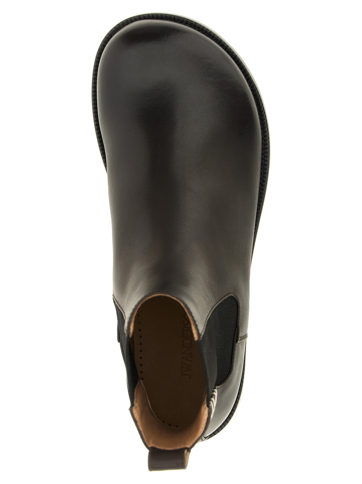 Flat Ankle Chelsea Strap Boots by J.W.Anderson for men in calf leather foam & rubber brown features an high-performance silhouette, showcasing the sophisticated design of the Men's Calf Leather Foam & Rubber Flat Ankle Chelsea Strap Boots with a flat and a refined .