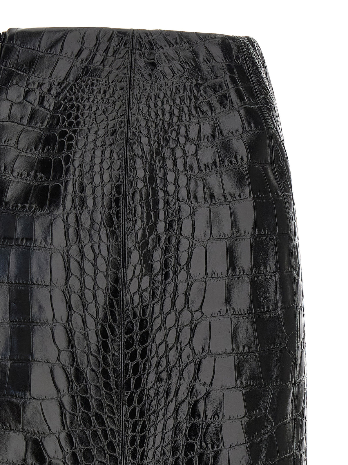 Ermanno Scervino Grace Women's Calfskin Crocodile Leather & Lace Midi Skirt - Black Print