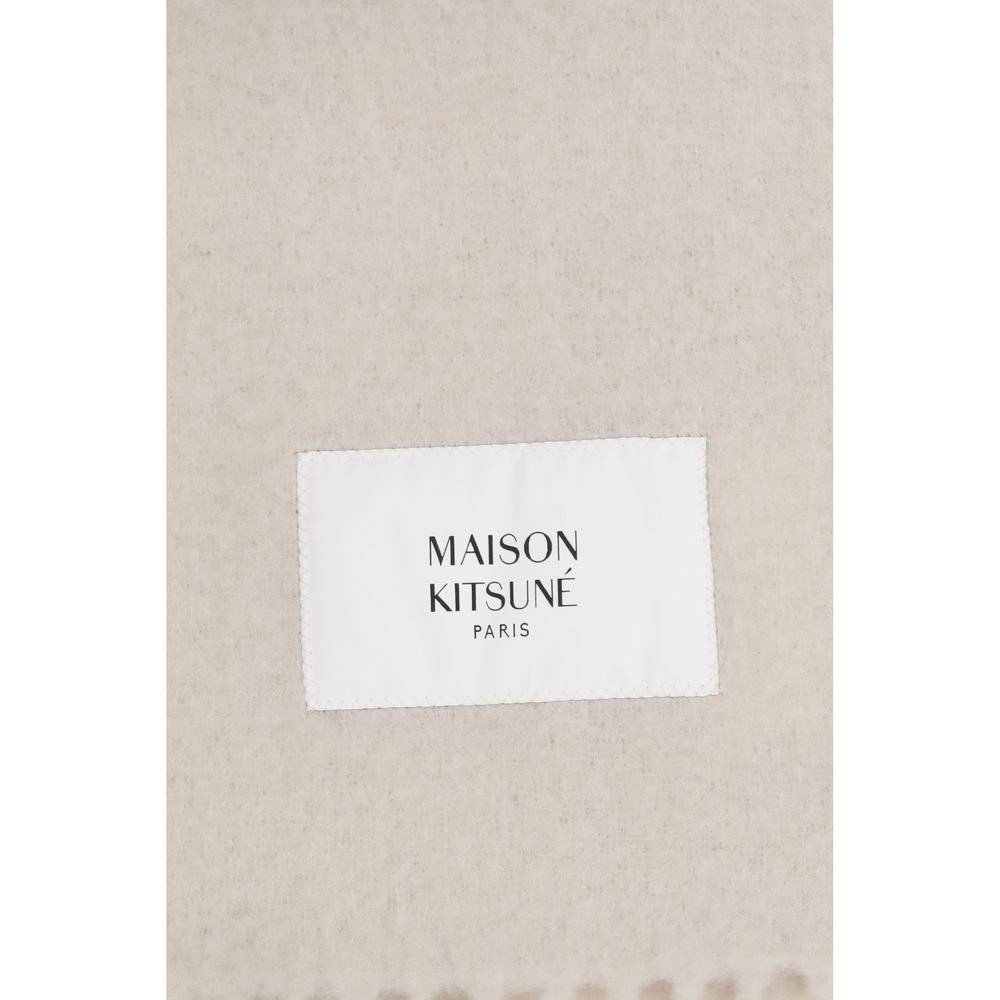 Maison Kitsuné Alpaca Wool & Polyamide Fringes Scarf - Beige Monogram