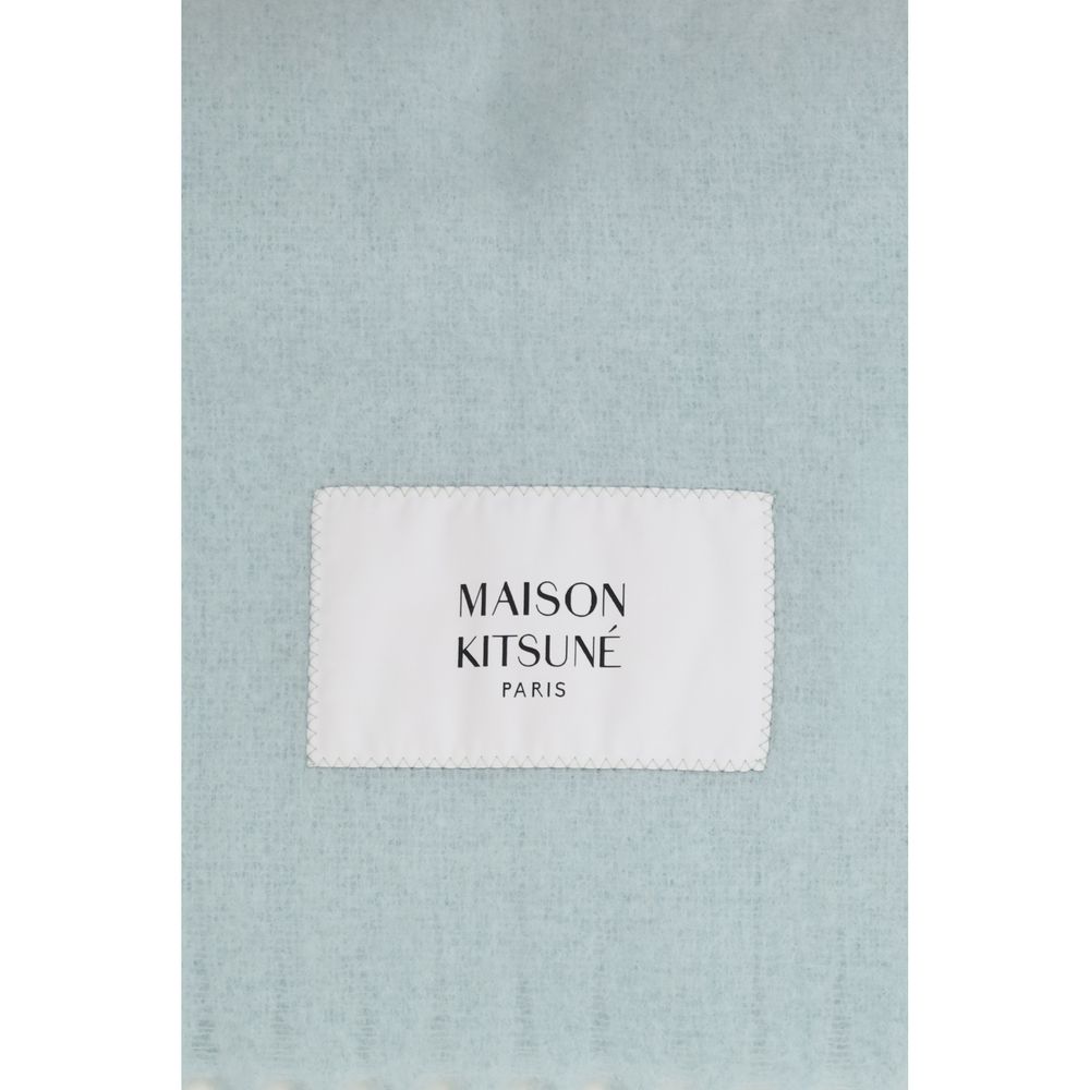 Maison Kitsuné Alpaca Wool & Polyamide Fringes Scarf - Blue Monogram