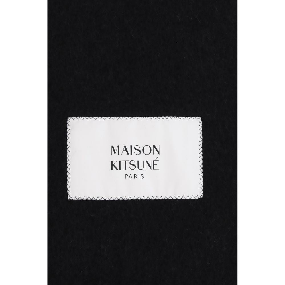 Maison Kitsuné Polyamide & Alpaca Wool Wrap Fringes Scarf - Black Monogram