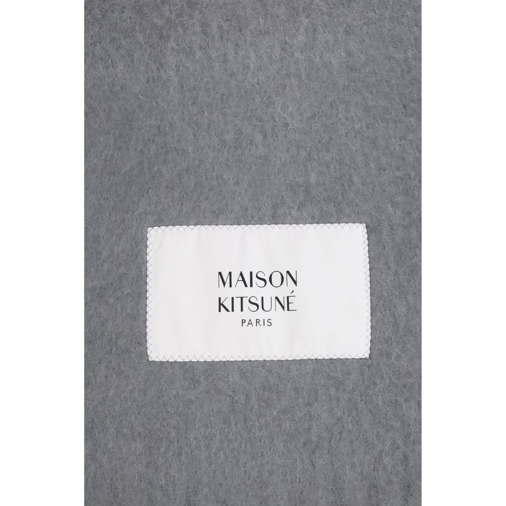 Maison Kitsuné Alpaca & Wool Wrap Fringes Scarf - Gradient Gray Patterned Signature
