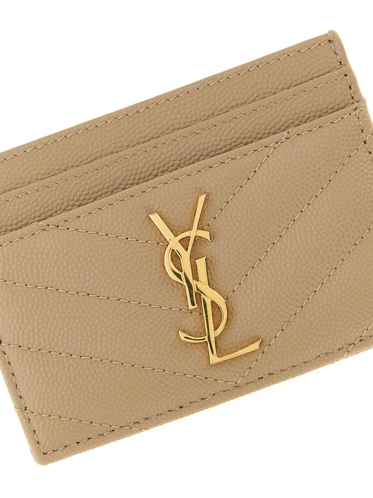 Saint Laurent Cassandre De Poudre Calfskin Leather Cardholder Card Case - Beige