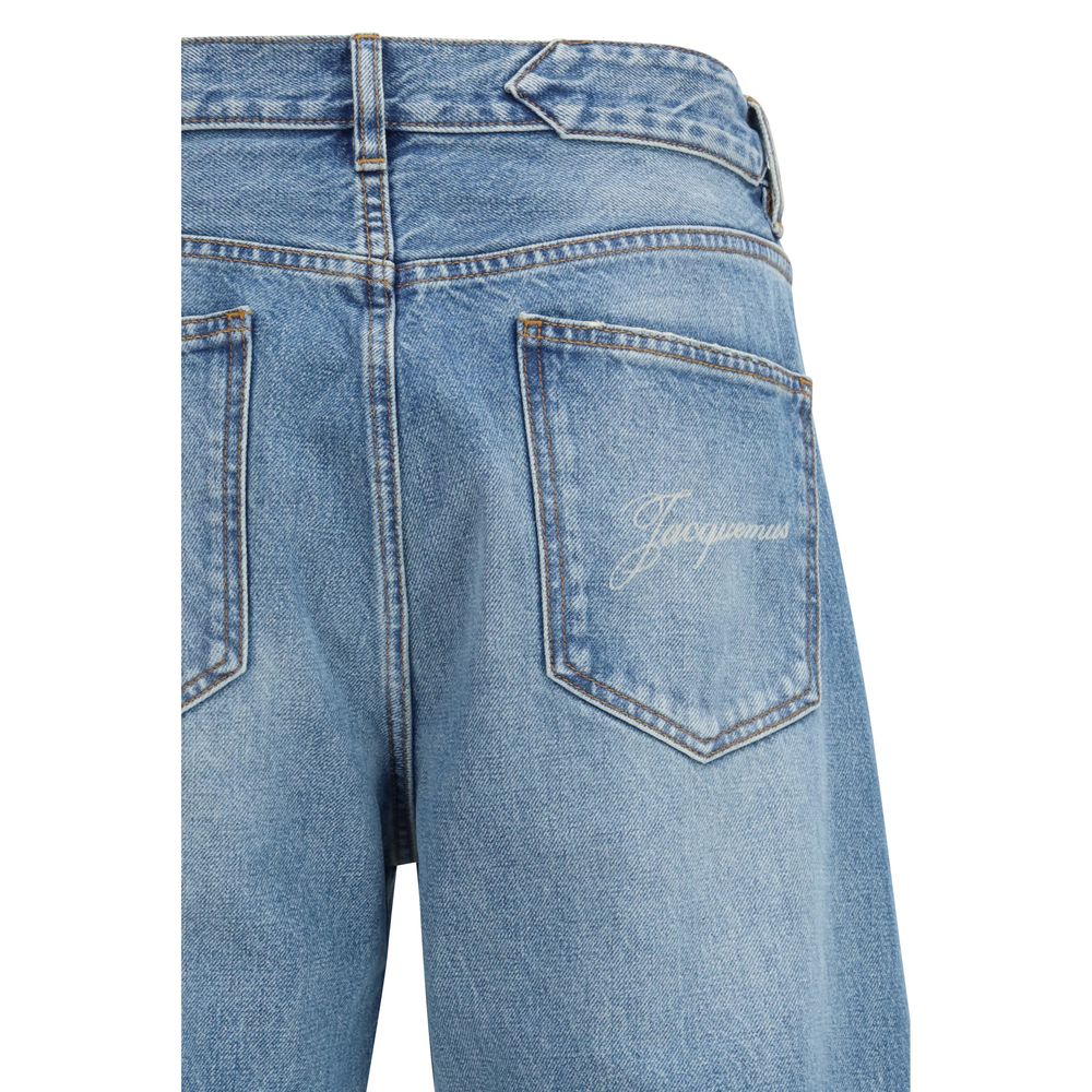 Jacquemus Men's Regular Fit Wide Mid Rise Denim Cotton Jeans - Blue Indigo