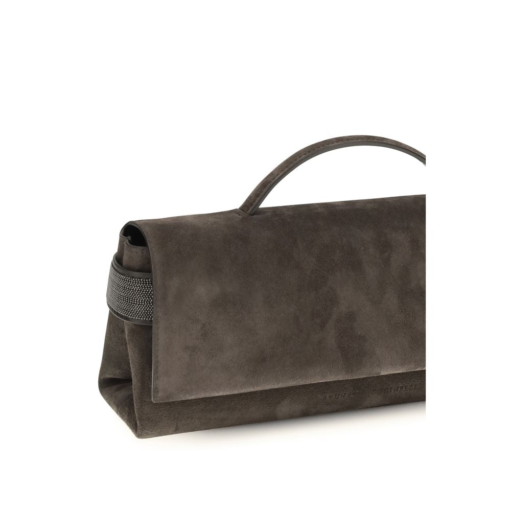 Brunello Cucinelli Essence Suede Leather Mini Drawstring Clutch Handbag - Brown