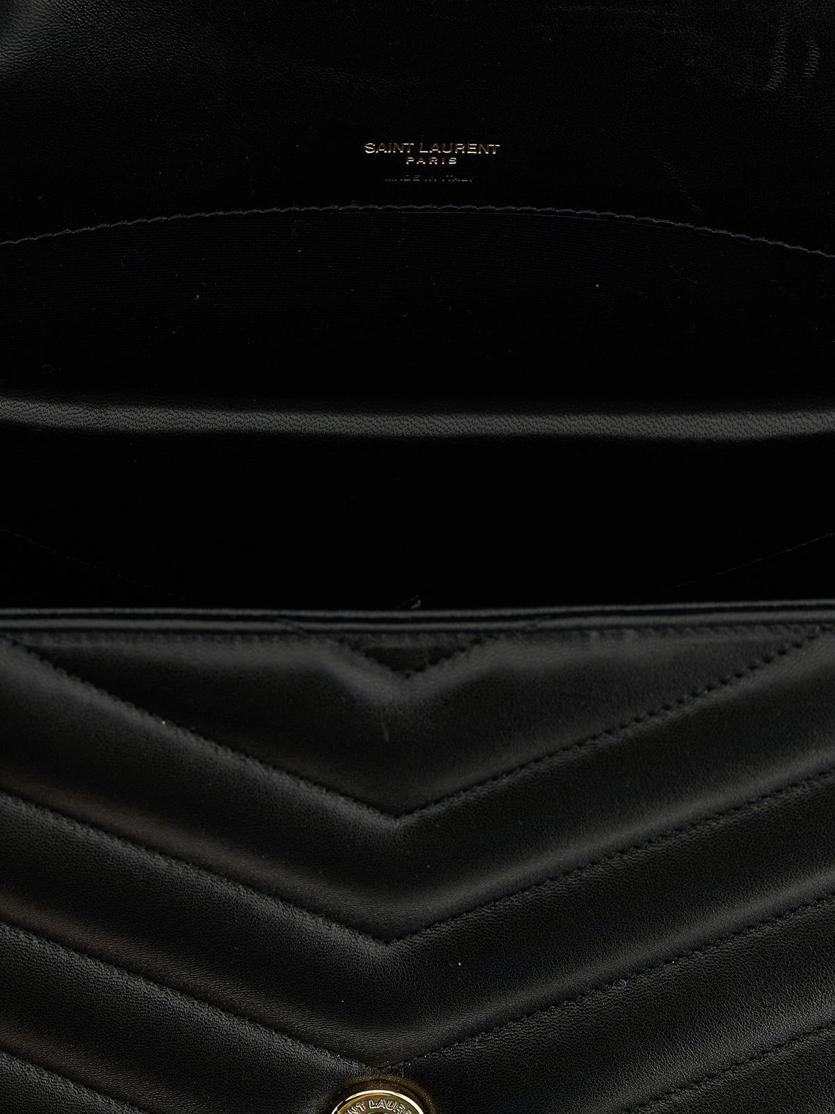 Saint Laurent Lou Cotton Lambskin Leather & Metal Large Shoulder Quilted Flap Clutch Bag - Black Chevron