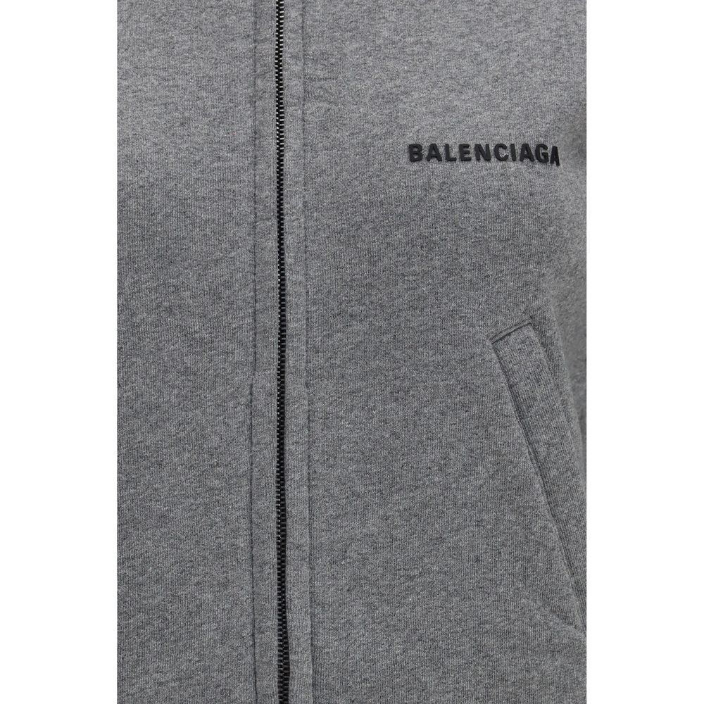 Balenciaga Women's Regular Fit Cotton Sweatshirt Hoodie - Gray Signature
