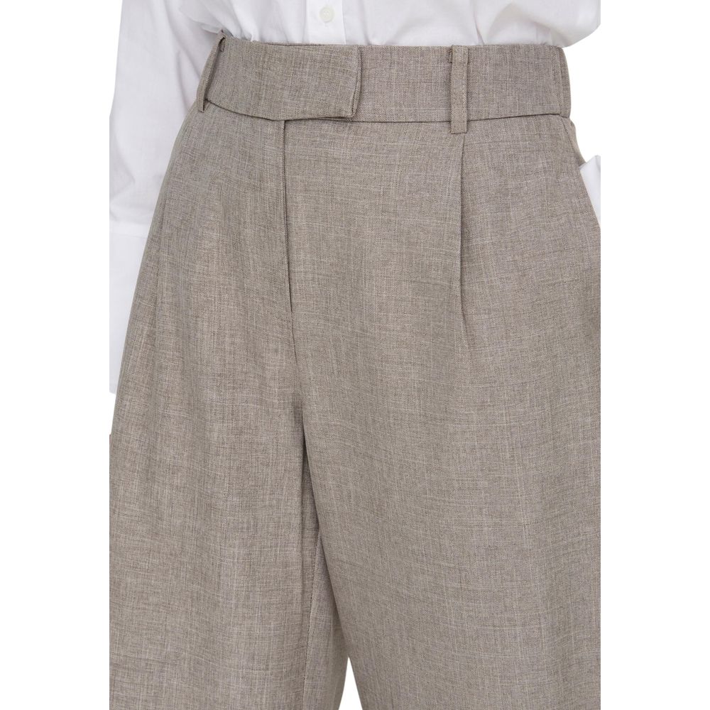 Only Women's Wide High Rise Stretch Polyester Trousers - Beige