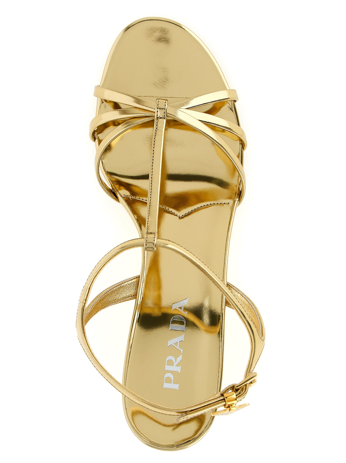 Prada Gold Calfskin Wedge Sandals