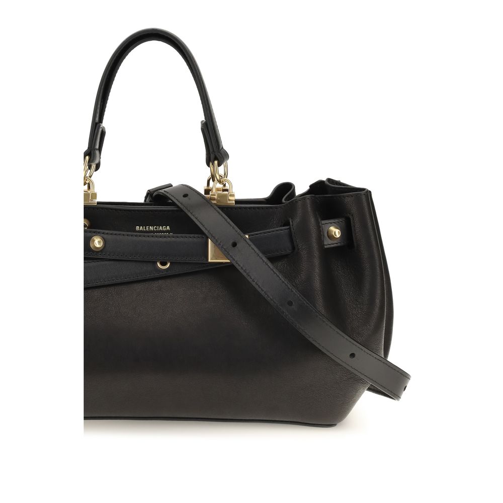 Balenciaga Bos Taurus Suede Calf Leather Small Shoulder Tote Bag - Black Gold