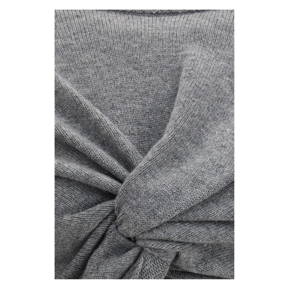 Balenciaga Women's Crop Top Regular Fit Cropped Crew Neck Wool Sweatshirt - Gray