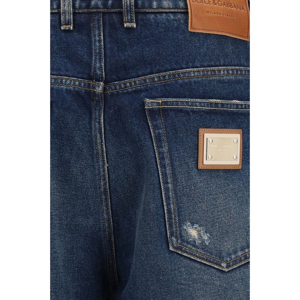 Dolce & Gabbana Men's Relaxed Fit Regular Wide Oversized Denim Cotton Jeans - Blue