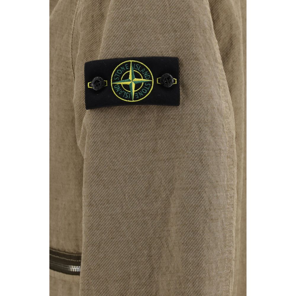 Stone Island Men's Quilted Padded Cotton Polyamide & Merino Wool Overcoat - Brown Signature