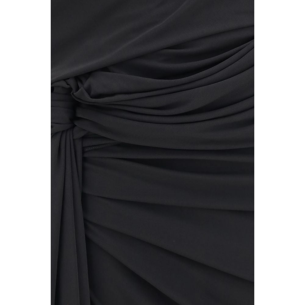 Balenciaga Women's One Shoulder Asymmetric Cocktail Sleeveless Polyester & Viscose Long Dress - Black
