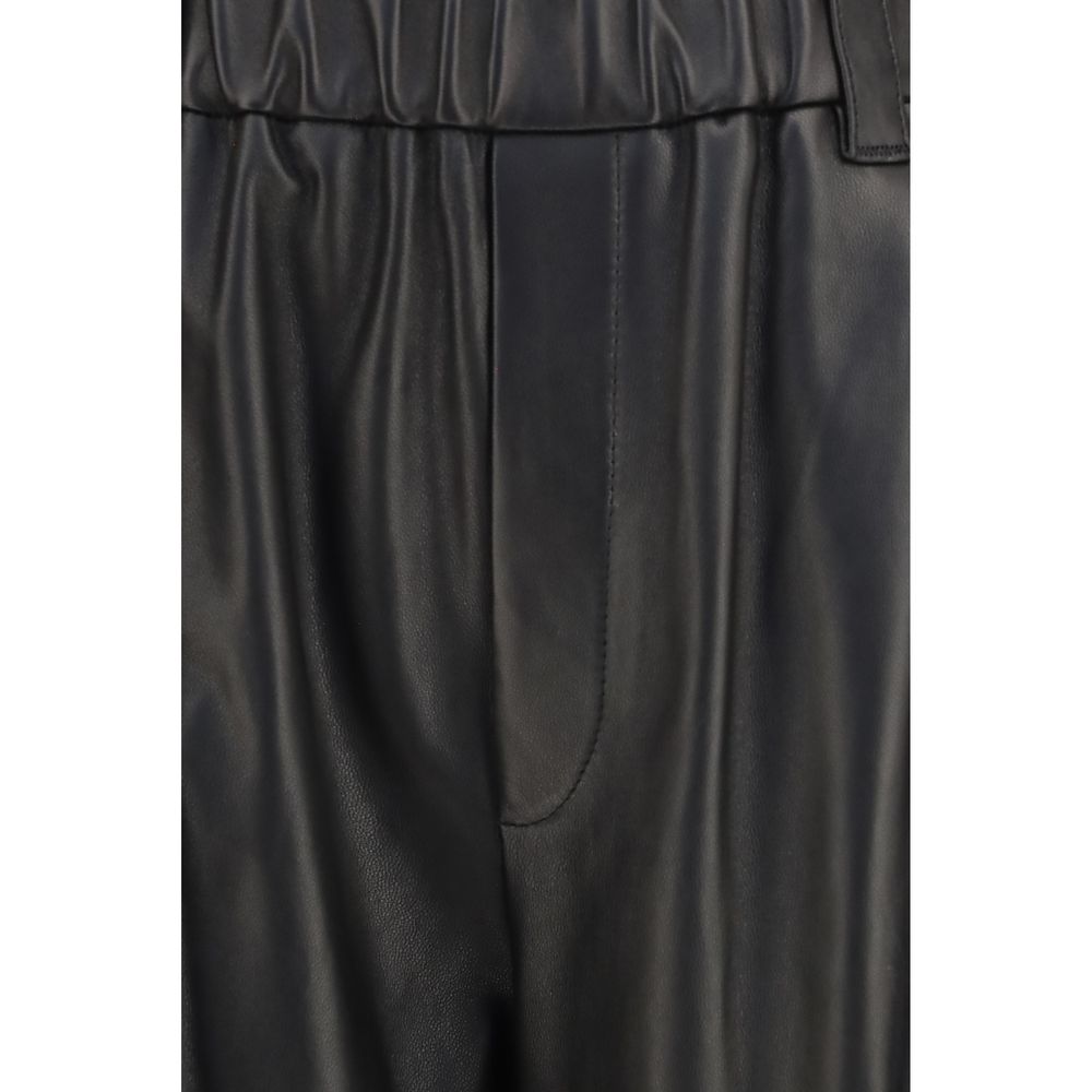 Pants by Brunello Cucinelli for women in nappa leather black & natural features a enduring silhouette, showcasing a enduring relaxed-fit, regular-fit & wide and long with a for a premium, tailored aesthetic.