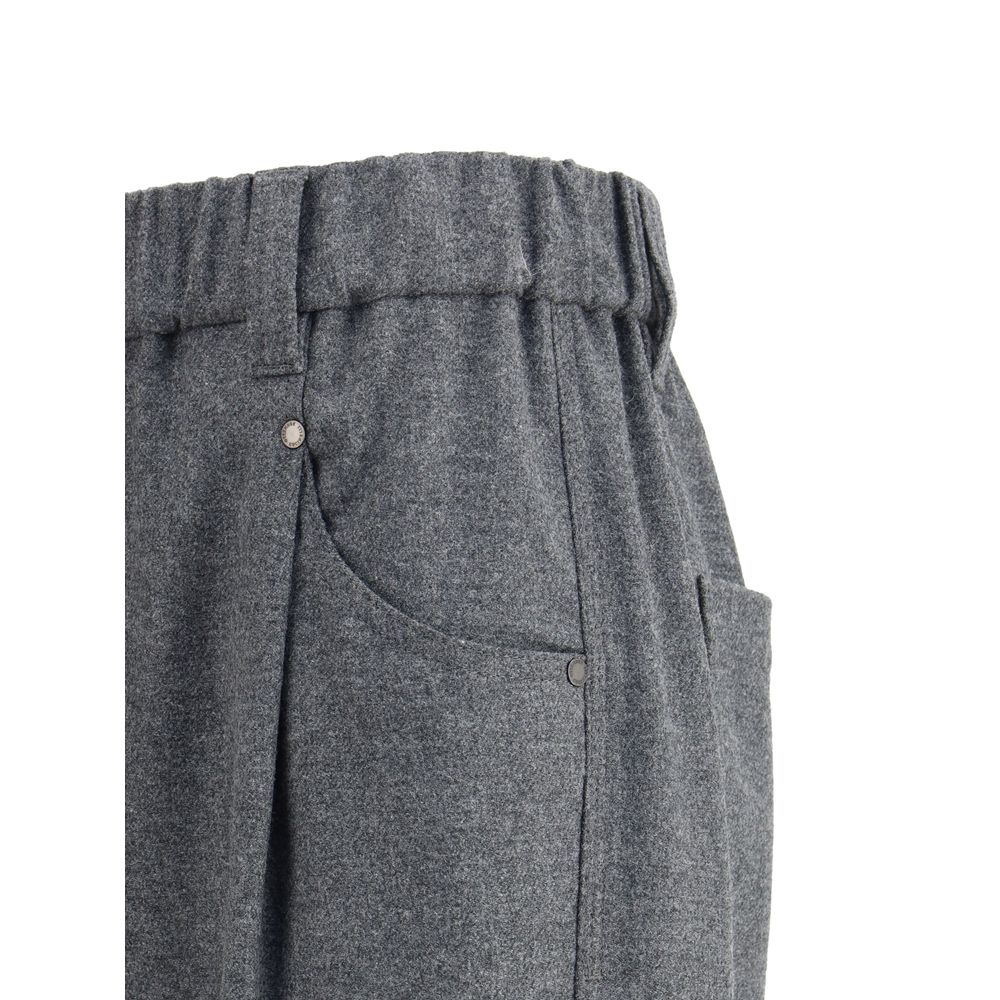 Brunello Cucinelli Women's Regular Fit Cashmere Wool Casual Pants - Gray Patterned