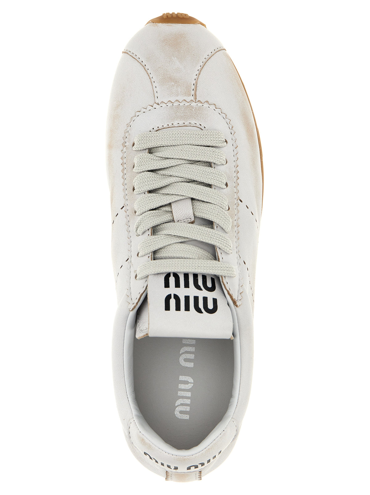 Miu Miu Women's Low Top Nappa Calfskin Leather Sneakers - White