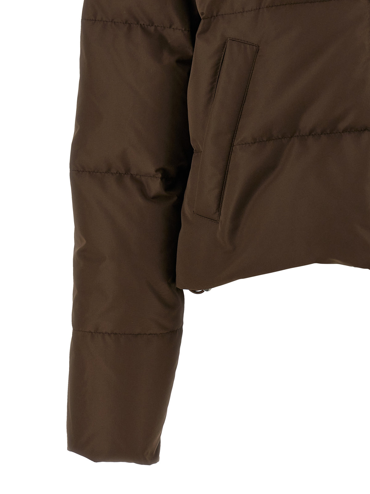 Miu Miu Women's Crop Top Quilted Padded Polyester Leather Overcoat - Brown Signature