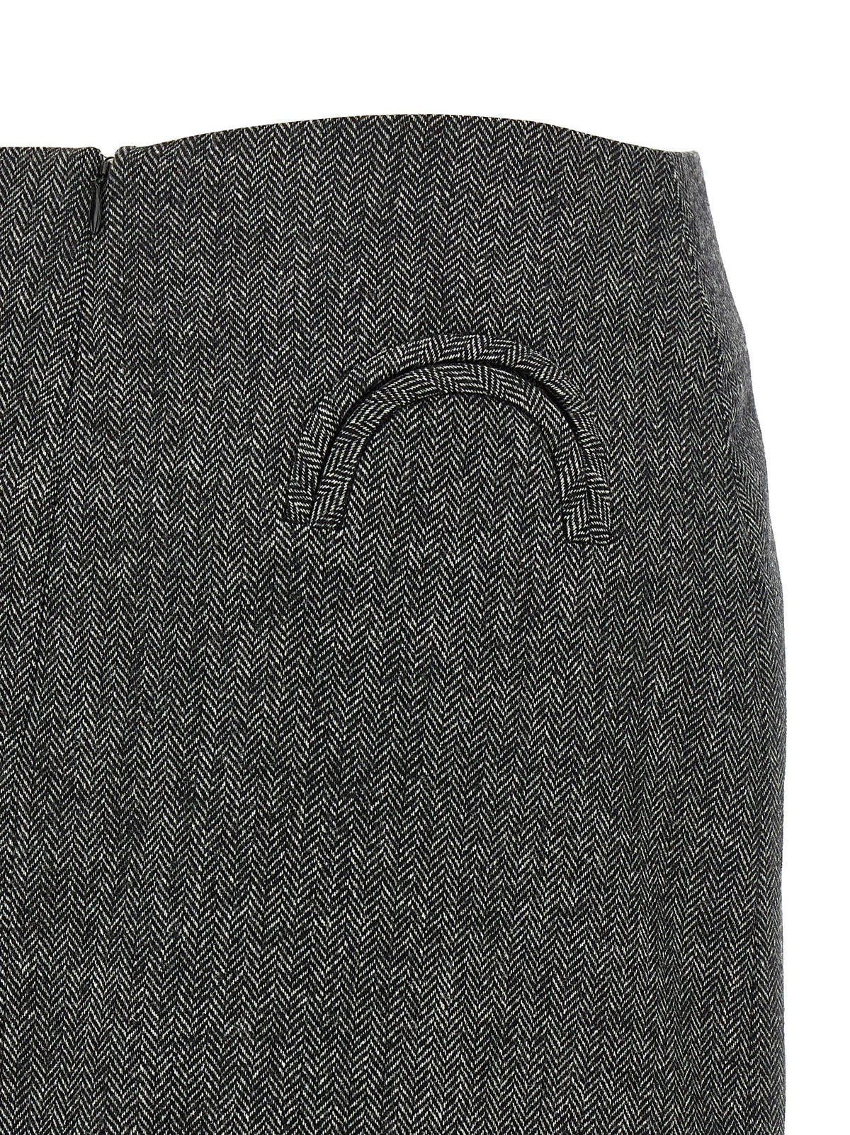 Blazé Milano Women's High Rise Virgin Wool & Polyamide Mini Long Skirt - Black Gray White Patterned Herringbone Signature
