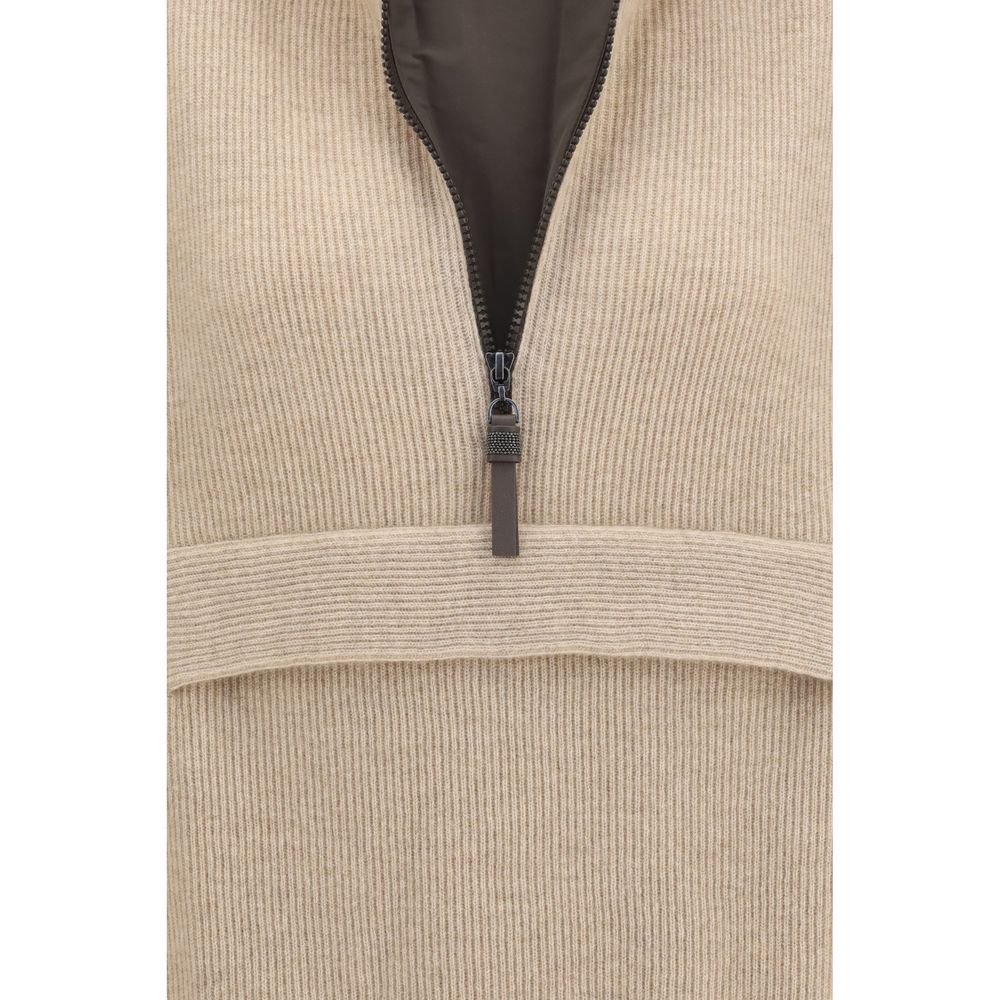 Brunello Cucinelli Women's Regular Fit High Collar Cashmere & Polyester Sweatshirt - Beige