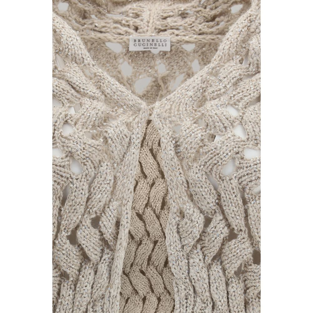 Brunello Cucinelli Women's Crop Top Regular Fit Cropped Linen Polyamide Polyester & Silk Cardigan - Beige