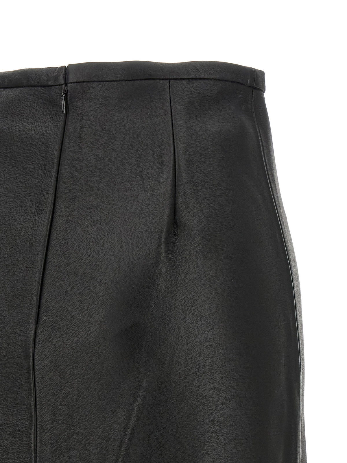 CO Women's Pencil Sheath High Rise Lamb Leather & Cotton Midi Skirt - Black