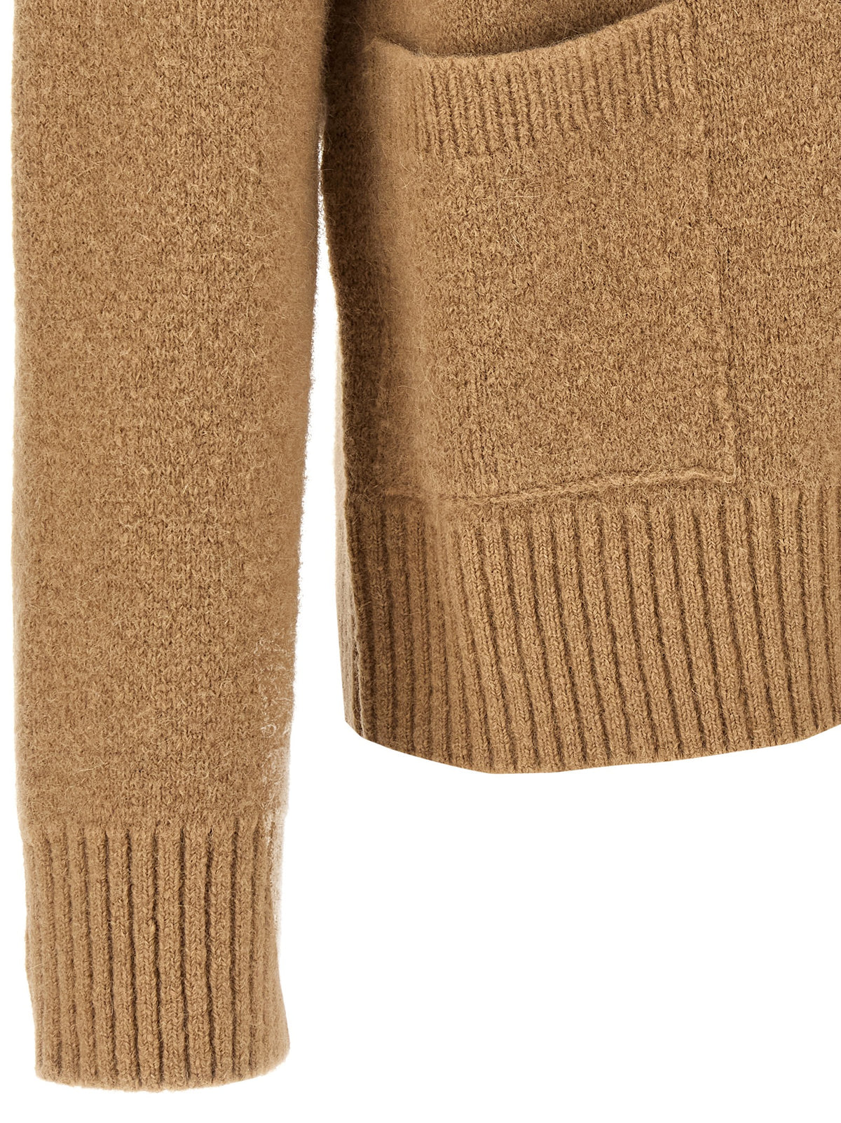 Ami Paris Women's Round Neck Polyamide Leather & Alpaca Wool Cardigan - Beige Camel Horn